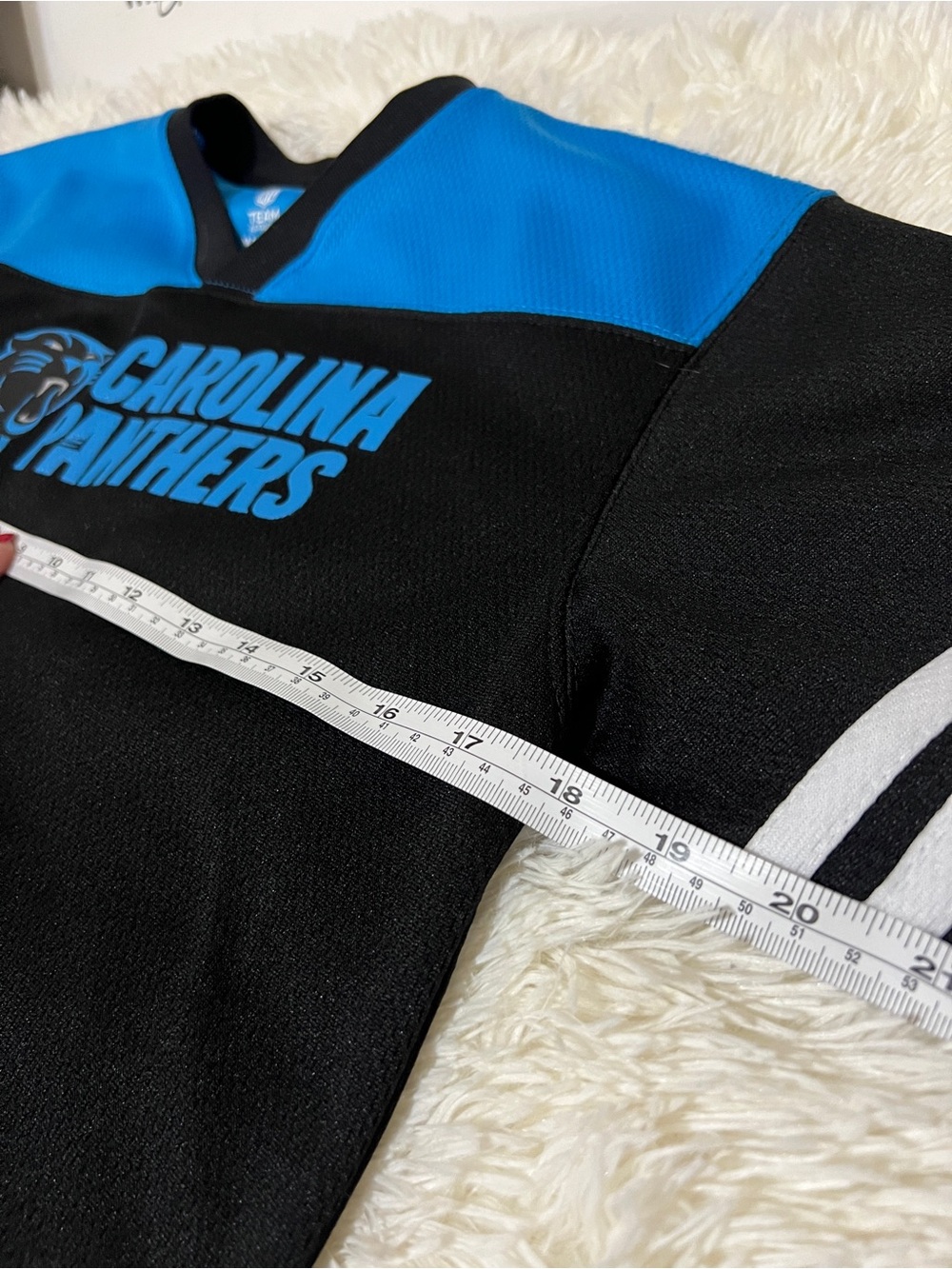 Carolina Panthers NFL Team Apparel Short Sleeve Jersey- Boys Medium 10-12 - Picture 6 of 8